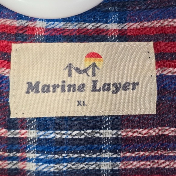 Marine Layer Shirt‎ Mens XL Red Blue Plaid Flannel Long Sleeve Button Up - Picture 5 of 13